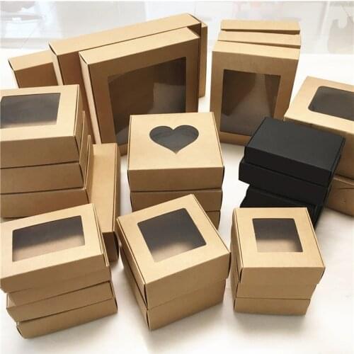 30PCS Kraft/white and black Boxes With PVC Windows Gift Boxes Handmade Soap Paper Box for Wedding Candy xmas boxes