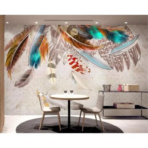 Beibehang Personality 3d wallpaper vintage fashion color feather texture art tv Bedroom master bedroom Background 3d wallpaper