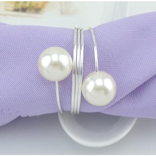 4pcs/lot new pearl napkin buckle, silver hoop hotel party table decoration napkin rings, napkin circle