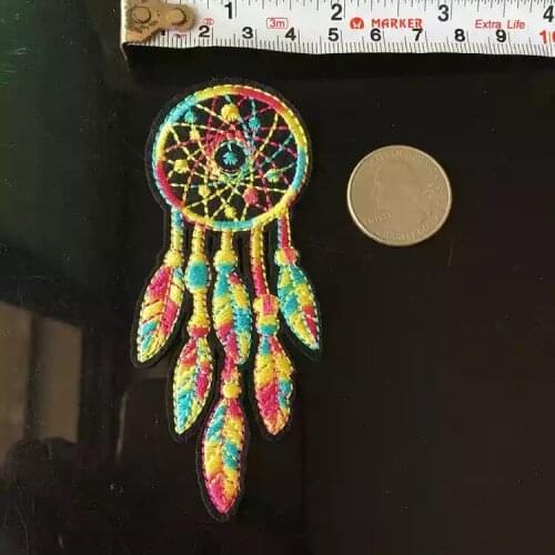New Arrival Iron on Dream Catcher Patches for Clothing Bags Rainbow Color Indian Feathers Embroideried Applique Patch 5 PCS/lot