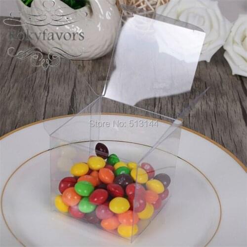 FREE SHIPPING 70PCS 6x6cm Square Clear PET Favor Boxes Candy Boxes Holder Party Decoration Gifts Macaron Favor Boxes Supplies