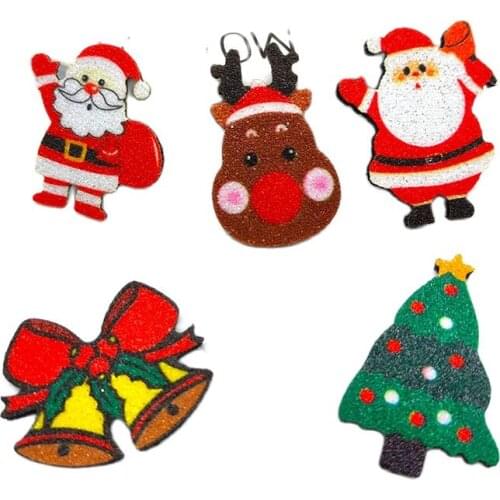 20Pcs Glitter Patches Santa Claus Hat Elk Tree Gift Box Bell Stock For Christmas Party Hair pin Applique Decor Accessories
