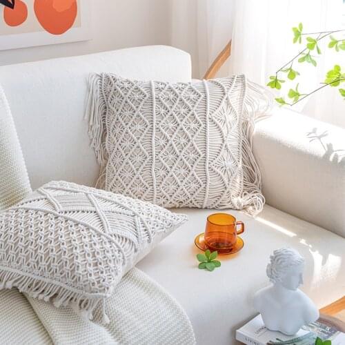 Bohemian Style Pillowcase Pure Cotton Linen Braided Rope Lace Pillowcase Throw Sleeve Pillowcase Home Sofa Bed Decoration