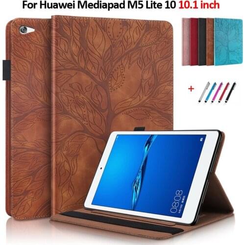 For Huawei Mediapad M5 Lite Case 10.1" Emboss Tree PU Leather Wallet Tablet Funda For Huawei Mediapad M5 Lite 10 Case 10 1 inch