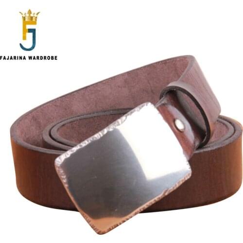 FAJARINA Top Quality Cowskin Belt for Men Accessories Leather Unique Design Stainless Steel Smooth Buckle Belts 3.8cm N17FJ958