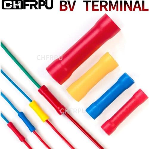 50Pieces BV1.25 BV2 BV5.5 BV8 Insulated Straight Wire Butt Connector Electrical Crimp Terminals Quick crimping