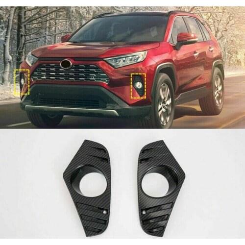 JanDeNing 2pcs Carbon Fiber Look Front Fog Light Eyelid Cover Trim 2pcs For Toyota Rav4 2019-2020