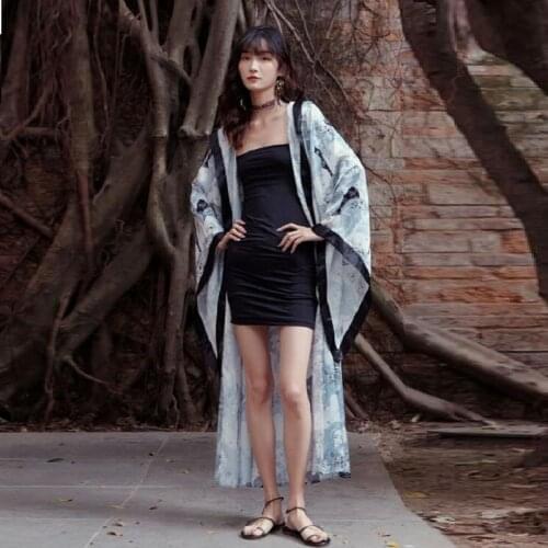 Japanese Kimono Women Long Coat Female Loose Harajuku Cardigan Boho Bathrobe Cosplay Blouse Shirt Yukata Haori Geisha New FF3269