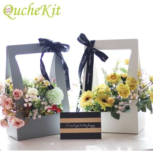 5pcs Portable Flower Box Valentines Day Bouquet Gift Box Florist Folding Floral Bouquet Basket Waterproof Flower Carrier Bag