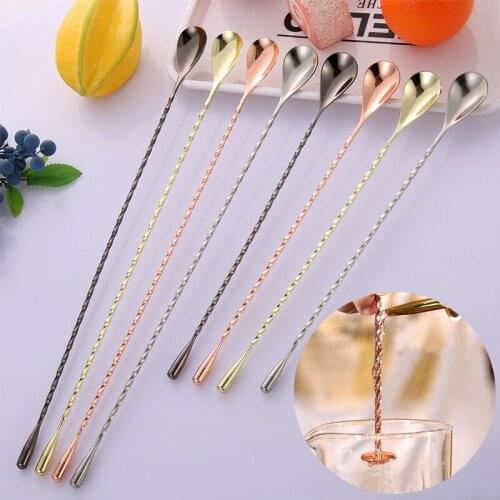 Colorful Stainless Steel Mixing Cocktail Spoon Spiral Teadrop Spoon Kitchen Stir Spoon Bartender Tools Home KitchenSupplies