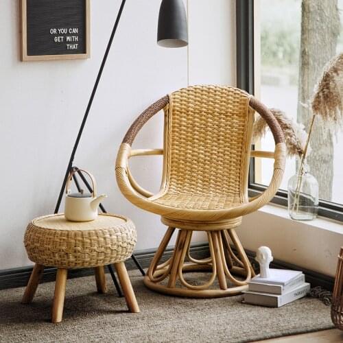 Beiouyangtai Leisure Chair Rattan Chair Single Retro Swivel Chair Household Swivel Chair Living Room Rattan Chair Armchair