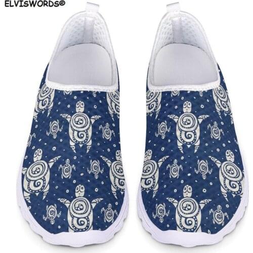 ELVISWORDS Sea Turtle Printing Flats Womens Sneakers Mesh Casual Soft Ladies Loafers Breathable Light Spring Summer Girls Shoes