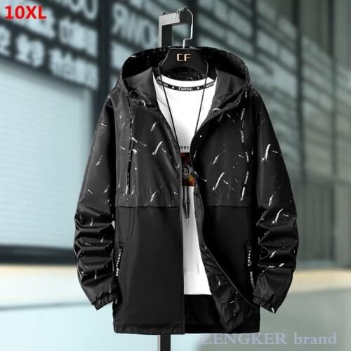 Large size stitching jacket plus size casual loose Korean style trend thin hooded 7XL 8XL 10XL men bomber jacket