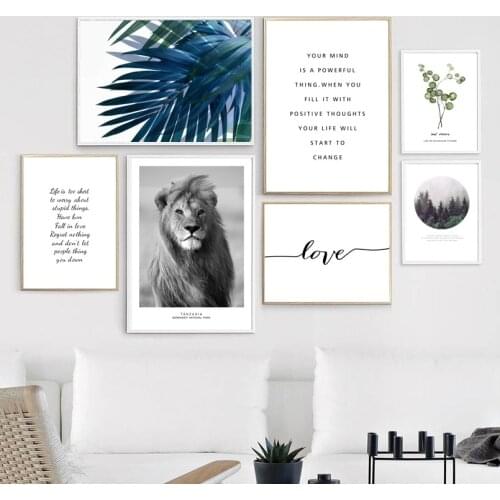 Lion Green Leafs Quotes Forest Modern Wall Art Spray Canvas Painting Nordic Posters And Prints Wall Pictures Unframed