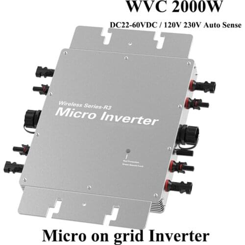 Micro Grid Tie Inverter 2000W for 4pcs*500W Solar Panels Input DC22V-60V to AC110V-220V,50HZ60HZ Waterproof IP65 Solar Inverter