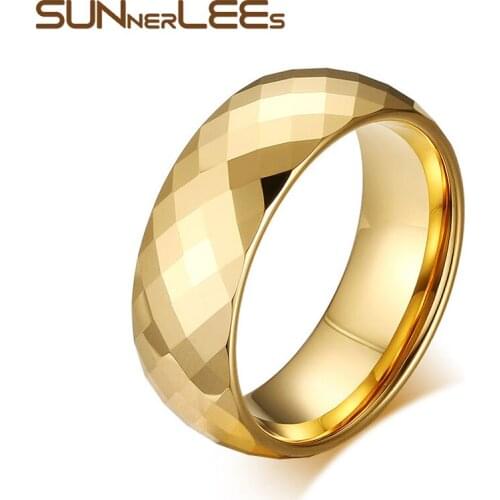 SUNNERLEES Fashion Jewelry Stainless Steel Rings 100% Tungsten Carbide Gold Color Ring Women Men TCR-004