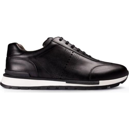Deery, Genuine Leather Men Black Calfskin Leather Sneakers High Quality Fashion Casual Shoes
