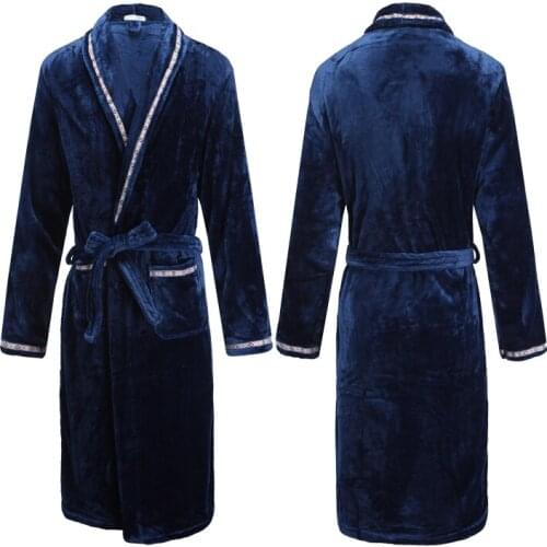 H5968 Men Robes Male Winter Warm Bathrobe Home Clothes Nightgown Thickened Flannel Coral Velvet Long Sleeves Autumn Sleepwear