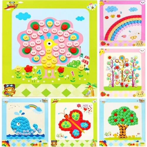 Cartoon Button Puzzle Stickers Arts Craft Toys For Children Handmade DIY Creative Educational Learning Toys Montessori Brinquedo