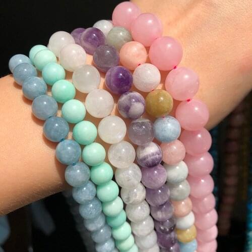 Natural Stone Amazonite Moonstone Crystal Apatite Morganite Beads Loose Spacer Beads For Jewelry Making DIY Bracelets Necklace