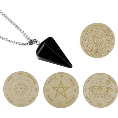 2021 New Wooden Pendulum Board with Moon Star Divination Energy Carven Plate Metaphysical Altar Decoration