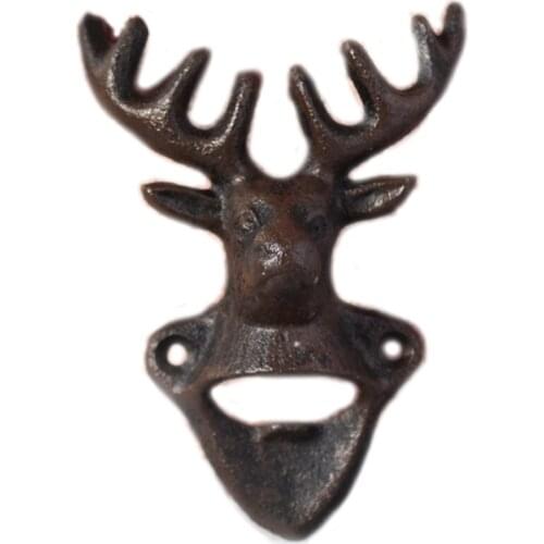 Reindeer Head Cast Iron Beer Bottle Opener Antique Black Animal Figurines Head Wall Mounted Metal Bottle Opener