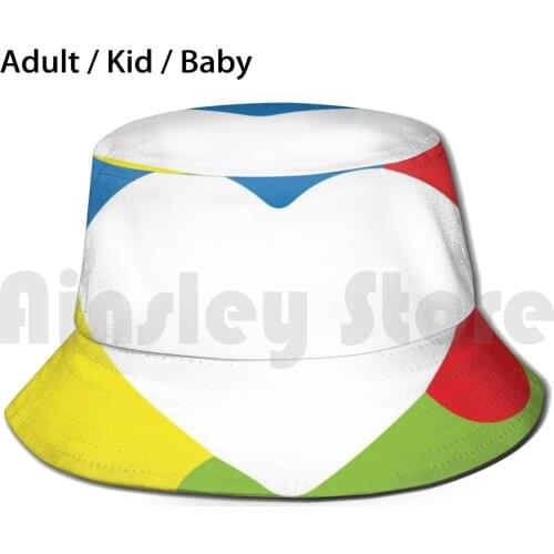 Heart Autism Bucket Hat Adult kid baby Beach Sun Hats Heart Color Red Yellow Green Bleu Puzzel Puzzle Rood Geel Groen Blauw