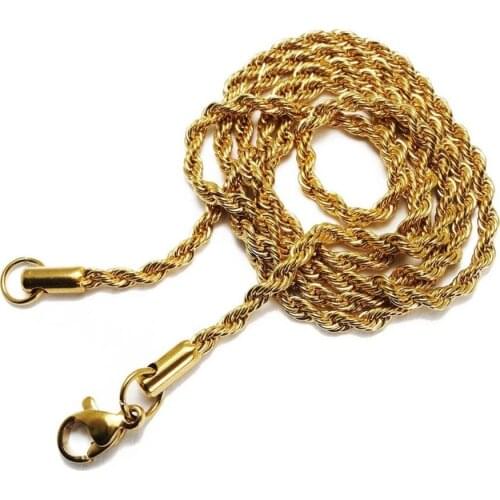 18 K Gold Plated Stainless Steel Rope Chain Necklace Jewelry Male and Female Necklace Special Gift 2,5mm Width