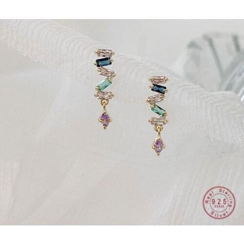 925 Sterling Silver Simple Snake Stud Earrings Women Pavé Crystal Tassel Earrings Wedding Temperament Jewelry Friendship Gift