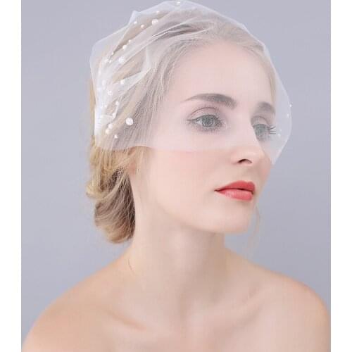 Simple Sweetheart Blusher Wedding Bridal Veil Cute Beading Mesh Headdress for Wedding Travel Studio Photo Prop O918