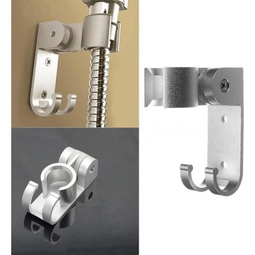 Adjustable Shower Head Holder Adhesive Wall Mounting Bracket 2 Hanger Hooks Aluminum Bathroom Sliver Bearing