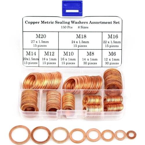 150pcs copper washers set M6 M8 M10 M12 M14 M16 M18 M20 copper Sealing Solid Gasket Solid Copper Washer copper ring washer