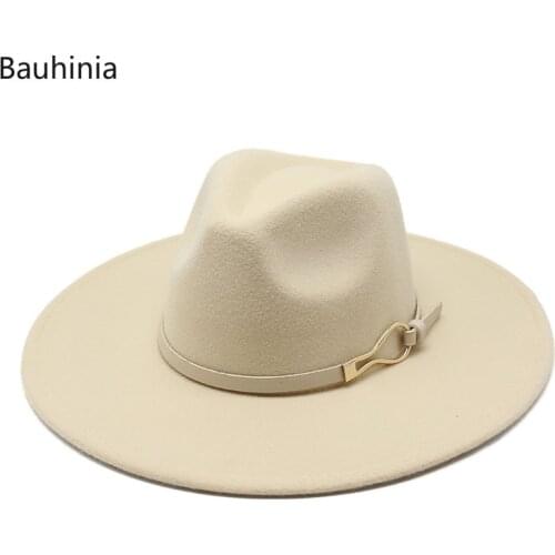 Bauhinia Womens Hat 9.5cm Big Brim Wool Felt Jazz Fedora Hats New Formal Dress Wedding Hats for Women sombreros de mujer