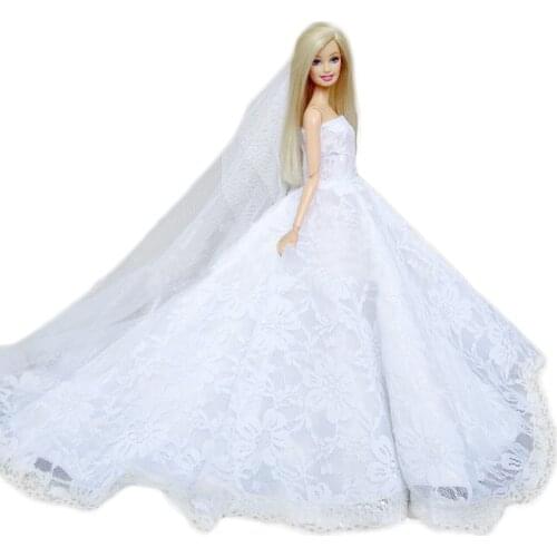 Fairy Girl Dolls Toy White Wedding Princess Party Elegant Dresses Outfit Clothes with Head Veil Doll Accessories for Barbie Toys