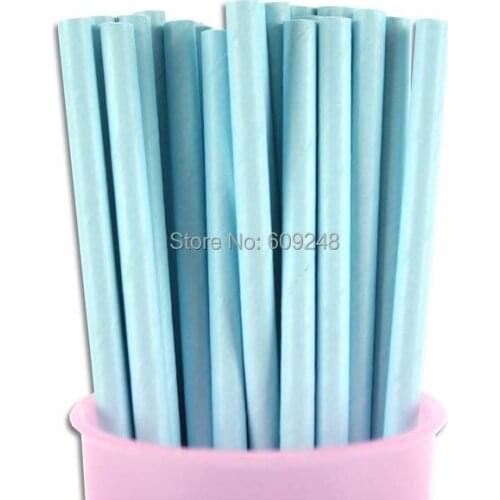 100pcs Mixed Colors Plain Light Blue Paper Straws, Cheap Party Supplies Solid Color All Light Blue Paper Drinking Straws