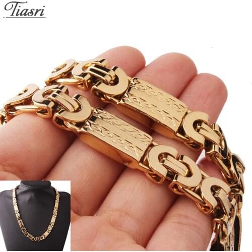 Tiasri 11mm Goth Collares Aesthetic Collar Necklaces For Men Byzantine Link Stainless Steel Chain Hip-hop Boys Jewelry Wholesale
