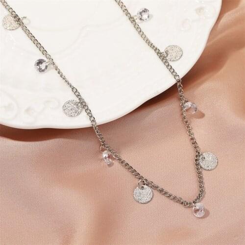 U-Magical Retro Matte Circle Sequins Bling Bling Crystal Chokers Necklace for Women Street Style Silver Necklace Jewelry Female