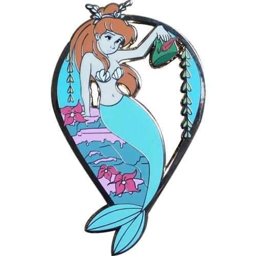 Gorgeous mermaid princess lapel pin brooch magical fairy tale jewelry