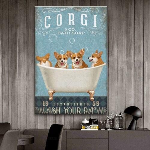 Vintage dog corgi bath soap wash your paws poster Bar Club Cafe Garage Wall Decor Farm Decor Art