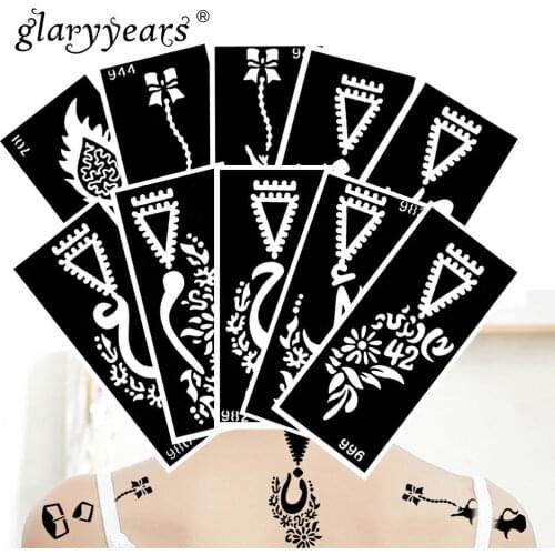 10 Pieces/Set Henna Tattoo Stencil Triangle Pattern Paste Drawing Lady Leg Body Art Tattoo Stencil Sexy Product Waterproof HN#53
