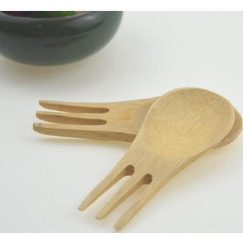 100pcs 2 in1 Natural Wood Cutlery Dual Head Soup Spoon Fork Dinner Tableware Set DIY Kitchen Accessories NO372