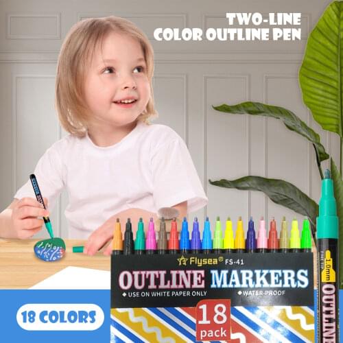 12/ 18pcs Double Line Outline Pens Self-outline Metallic Markers Glitter Writing Drawing Pens for Greeting Card Art Crafts DIY