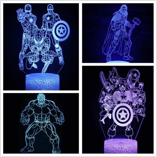 Marvel Avengers Iron Man Spider Man Captain America 3D Lamp Acrylic LED Night Light Illusion Table Lamp Brdroom Decor Kids Gift