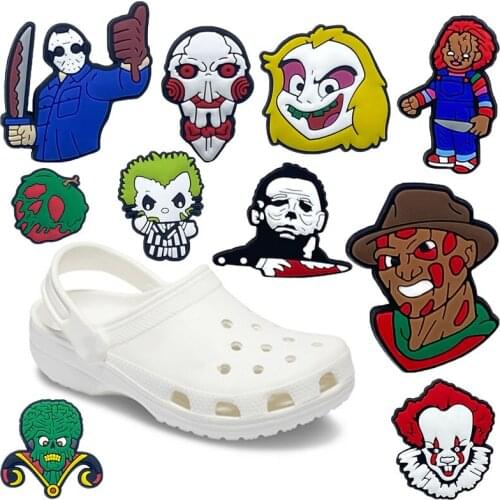 4-12pcs Horror Movie PVC Shoe Charms Accessories for Clog Gargen Slippers Bracelets Shoe Decorations Halloween Party Gift