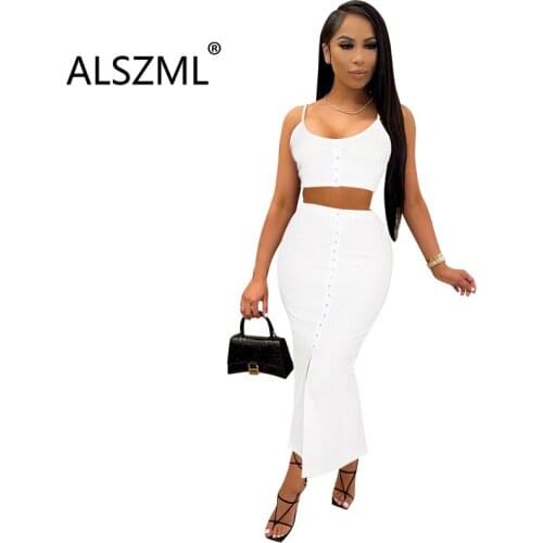 White Color Sleeveless Skirt Set Summer 2 Pieces Clothes Set Female Casual Women Tracksuit