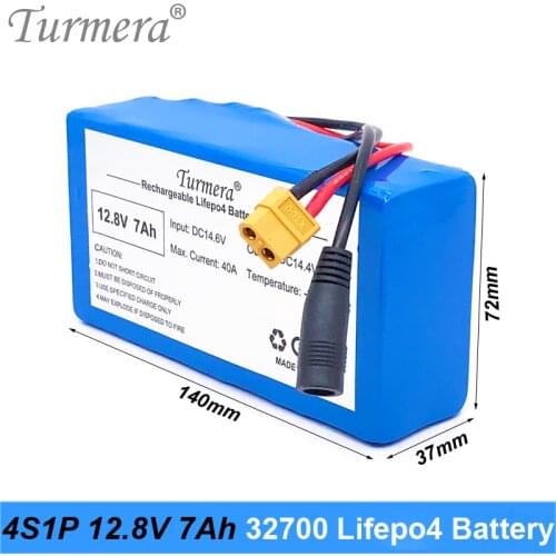Turmera 12.8V 7Ah 4S1P 32700 Lifepo4 Battery with 4S 40A BMS Balanced for Electric Boat and Car Uninterrupted Power Supply 12V