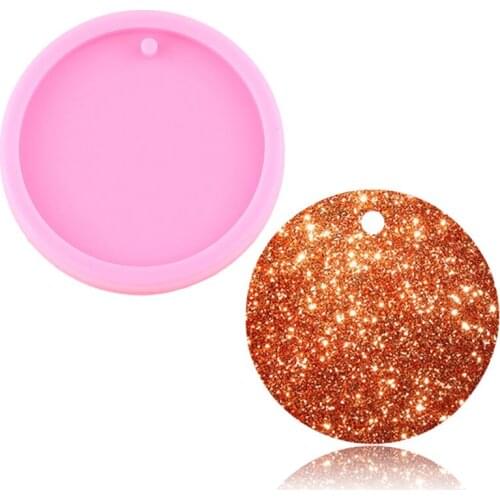 Shiny 75mm Round Circle With Hole Disk Silicone Mold Epoxy Resin Craft Keychain Molds DIY Handmade Jewelry Making Necklace Mould
