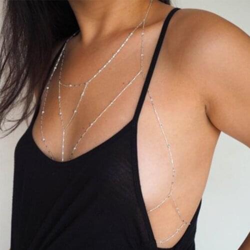 Sexy Belly Chain Gold Silver Color Beach Bikini Harness Necklace for Women Metal Bead Body Jewelry Bohemian Summer Accessories