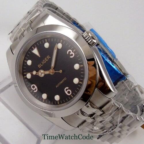 39mm/36mm Automatic Mens Watch Genuine NH35A NH35 Movement Black Dial Sapphire Glass Gold Index Jubilee Bracelet Luminous