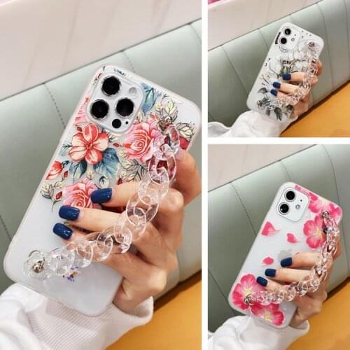 3D Flower Bracelet Phone Case For Samsung Galaxy A42 A01 A11 A21S A31 A41 A51 A71 A81 A91 5G Transparent Chain Soft Back Cover
